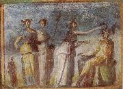 unknow artist Wall painting from Herculaneum showing in highly impres sionistic style the bringing of offerings to Dionysus painting